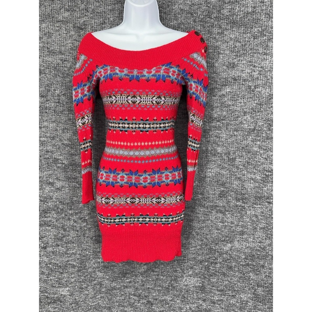 American Eagle Outfitters Sweater Dress Womens XS Red Fair Isle Off Shoulder